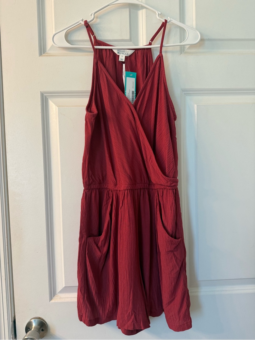 Market & Spruce Red Wrap-Front Sleeveless Romper